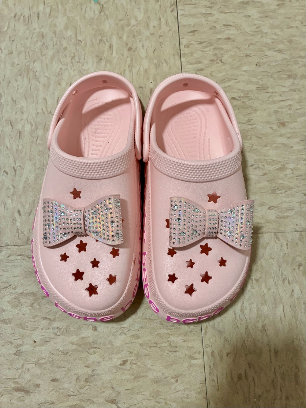 bebe Pink Jeweled Bow Star Clogs